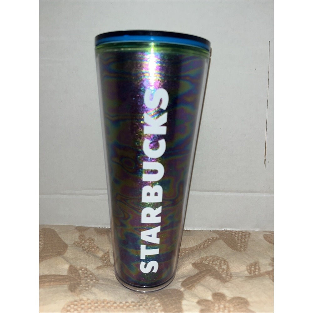 Starbucks 24oz Venti Sparkle‎ Oil Slick Plastic Tumbler Summer 23 Groovy Wave